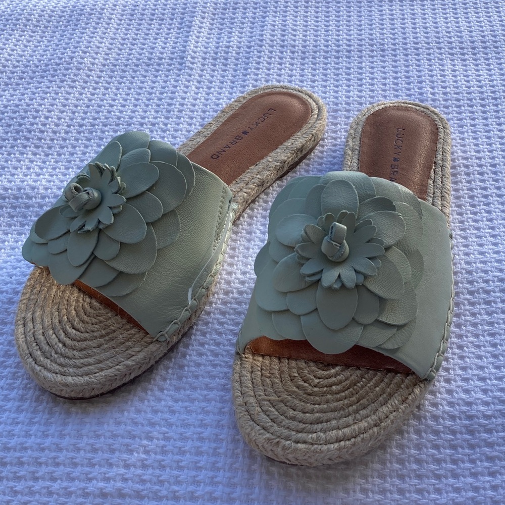 Lucky Brand Green Floral Espadrille Slides SZ:8,5